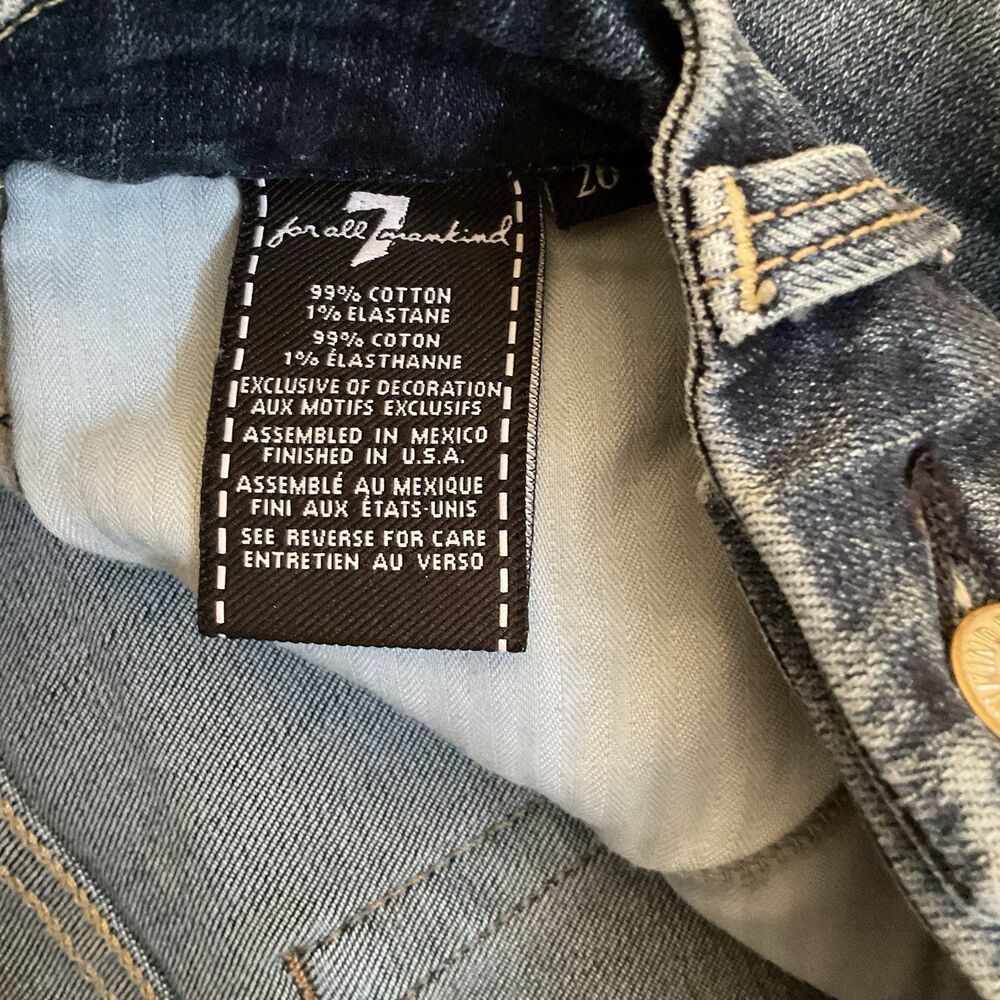 Seven For All Mankind The High Waist Jeans Blue Denim Med Wash Raw Hem Size 26 - Picture 12 of 14